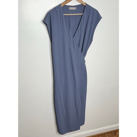 Everlane Womens Japanese Go Weave Wrap Midi Dress 14 Blue V Neck Casual Workwear - Picture 3 of 8